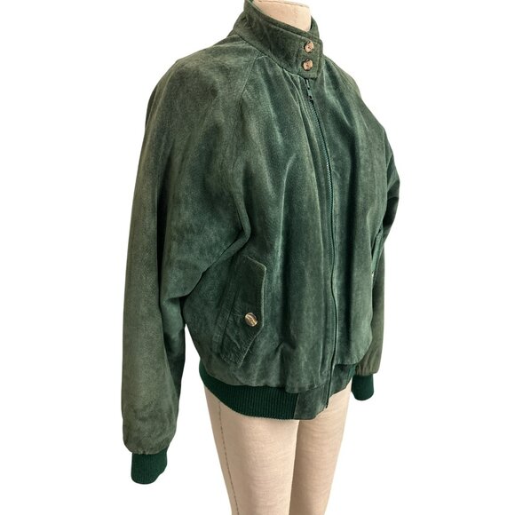 Vintage Green Suede Bomber Jacket Size 12 Plaid Lining Authentic Imports Inc Mad - Picture 2 of 15